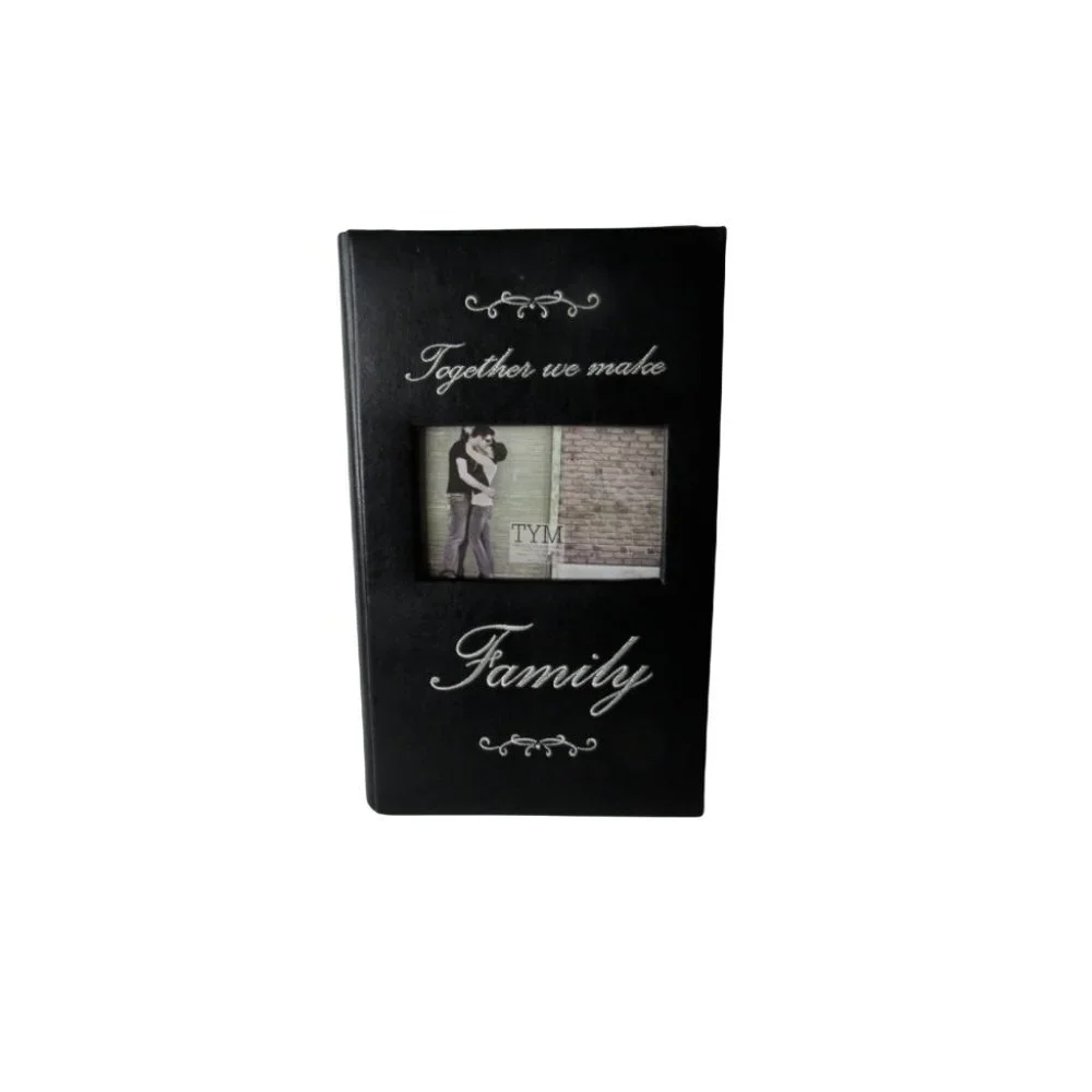 Family Photo Album Black Embroidered Leather Wedding Christmas Gift for 4